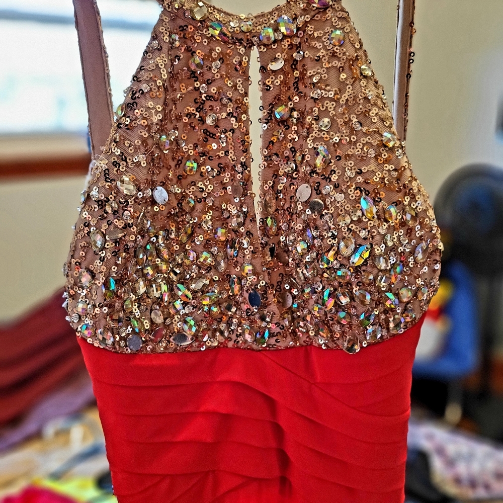 Beautiful red prom dress,  size 1/2. Only worn once